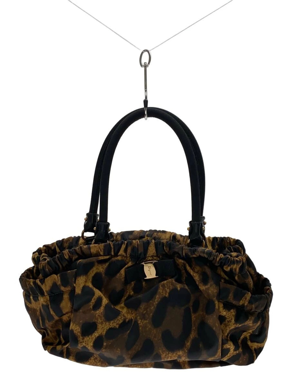 Salvatore Ferragamo leopard satchel black leather signature Vara bow